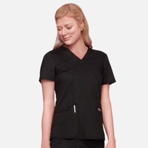 Cherokee Women's Mock Wrap Princess Seam Solid Scrub Top