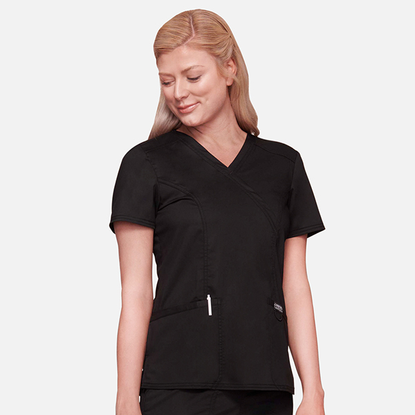 Cherokee Women's Mock Wrap Princess Seam Solid Scrub Top