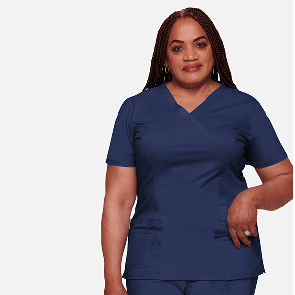 Cherokee Women's Mock Wrap Princess Seam Solid Scrub Top - Image 3