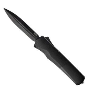 Tekto A5 Spry OTF, Black Aluminum Handle, Black Accents, Black S35VN Dagger Blade, Fine Edge